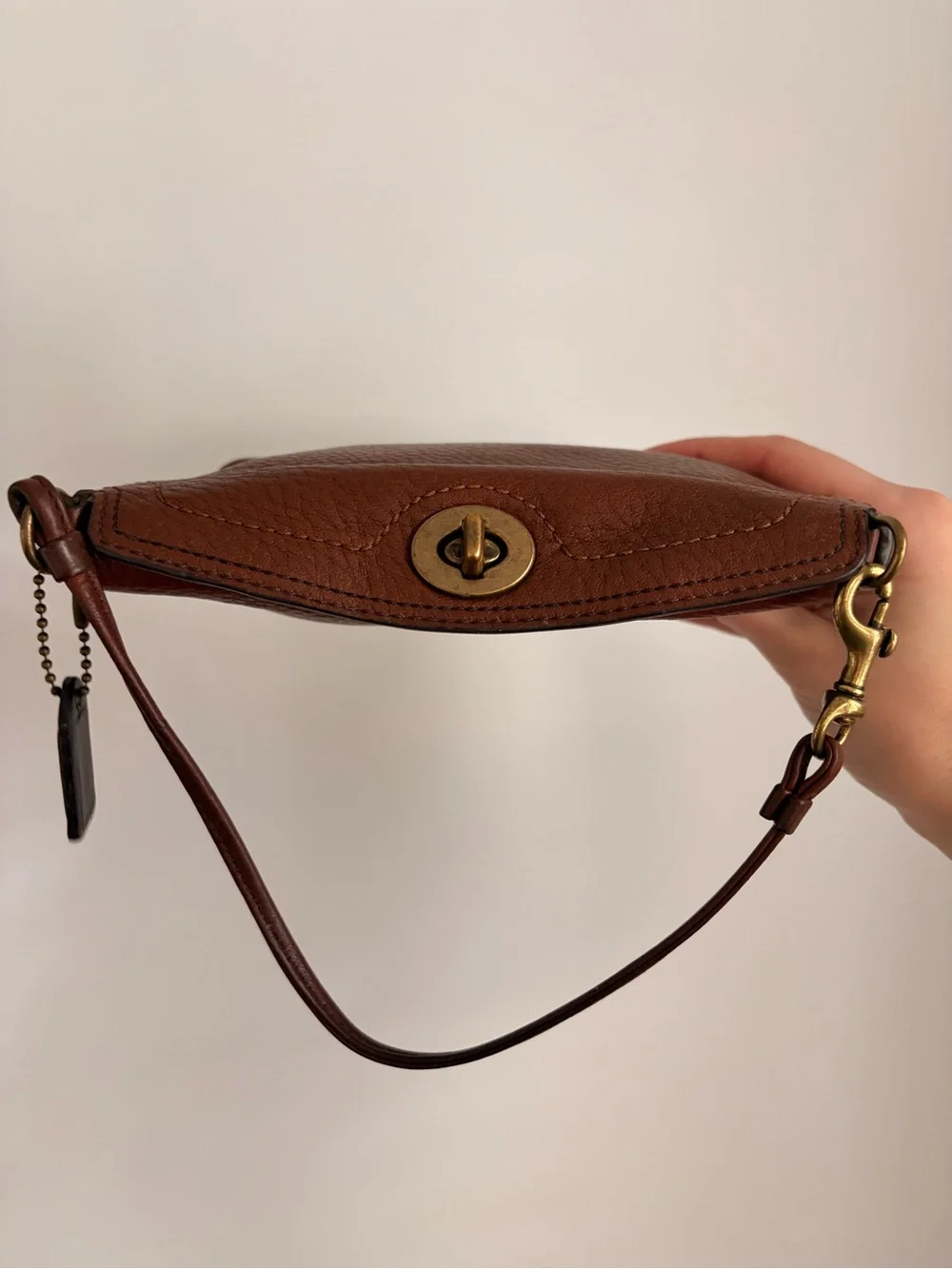 Coach Y2K Brown Pebbled Leather Brass Chelsea Turnlock Wristlet or Mini Purse
